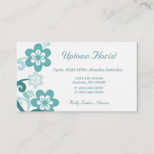 Fun and Flirty Floral Business Card, Turquoise Card