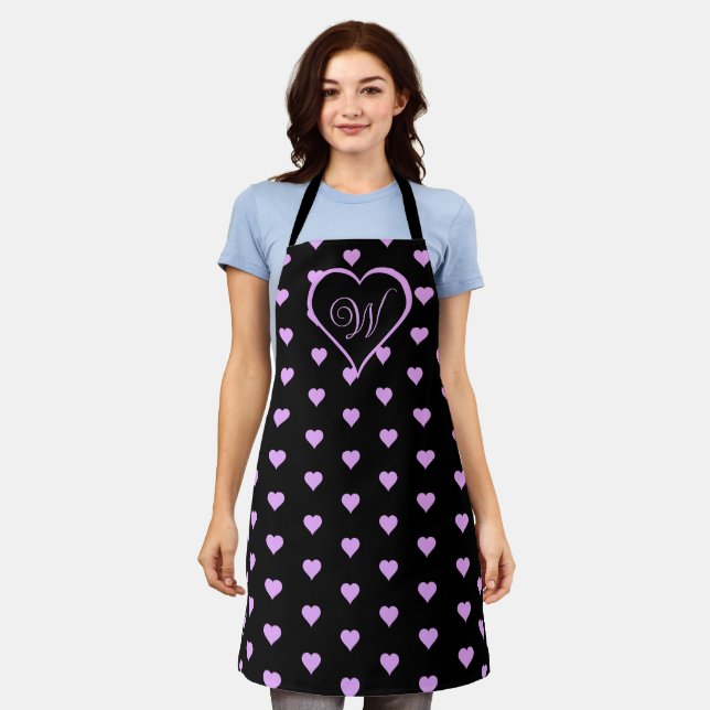 Fun and Flirty Pink Hearts Personalised  Apron (Worn)