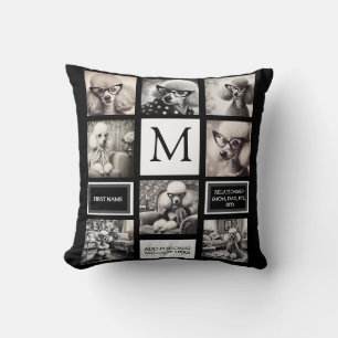 Fun and Forever Black and White 8 Photo Collage Cushion