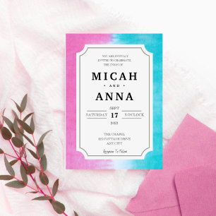 Fun and Modern Pink and Blue Ombre Wedding Invitation
