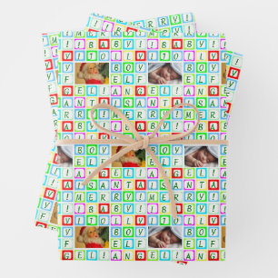 Fun and Personalised Colourful Squares and 2 Photo Wrapping Paper Sheet