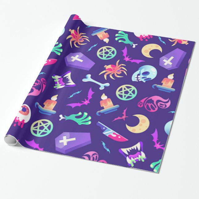 Fun And Spooky Halloween Pattern Wrapping Paper (Unrolled)