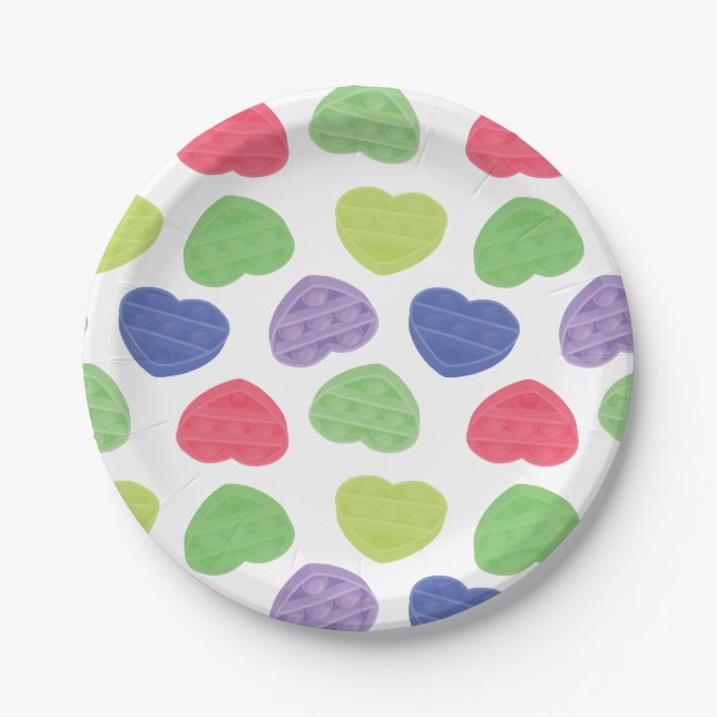 Fun and Trendy Poppit Pop-it hearts design Paper Plate (Front)