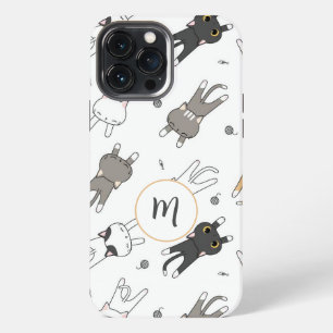 Fun and Whimsical Cat Pattern Your Monogram iPhone 13 Pro Max Case