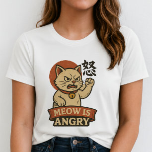 Fun Angry Cat Tee; Kanji Angry Kitty; Cute Feisty T-Shirt