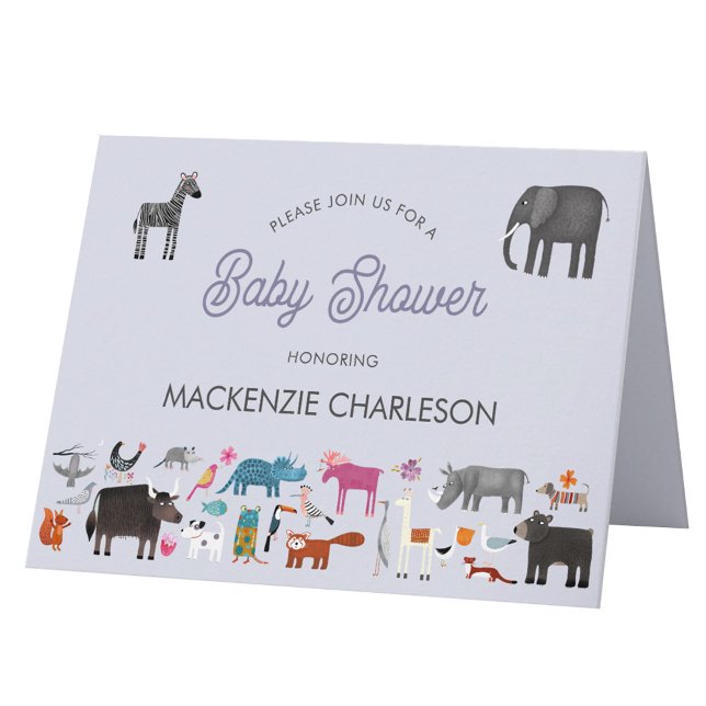Fun Animal Baby Shower Invitation (Animal personalized baby shower invitation, with safari, jungle, wild, zoo & pet animals and birds)