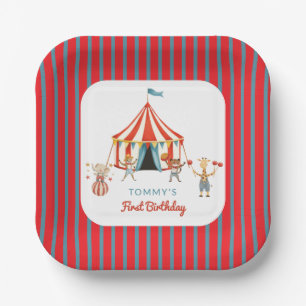 Fun Animal Circus Tent First Birthday Paper Plate
