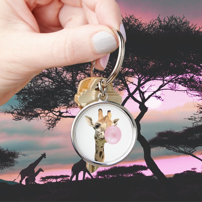Fun Animal Design Pink Bubblegum Blowing Giraffe  Key Ring (Creator Uploaded)