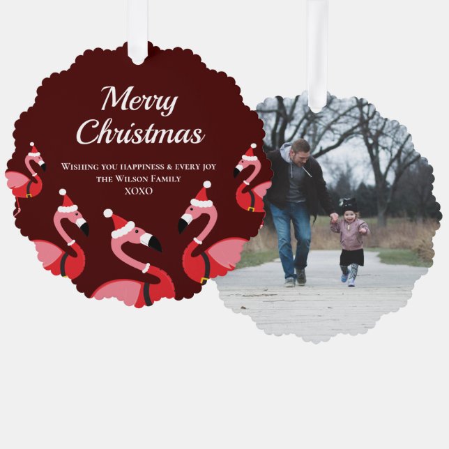 Fun Animal Flamingo Santa Photo Christmas Tree Decoration Card (Front/Back)