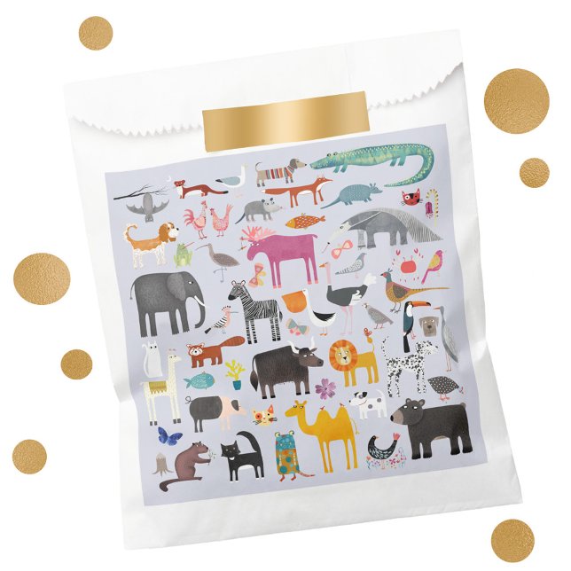 Fun Animal Menagerie Favour Bags (Jungle, safari, zoo, wild and pet animals and bird design party favor bag)