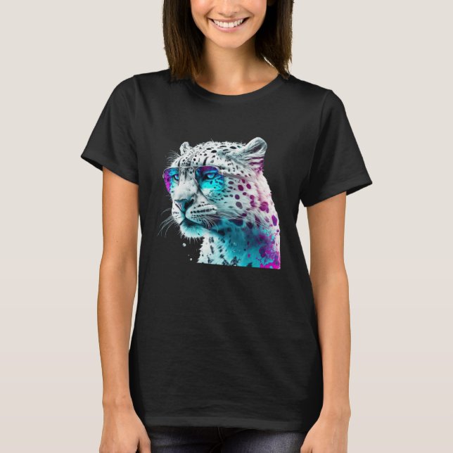 Fun animal motif  snow leopard with sunglasses T-Shirt (Front)