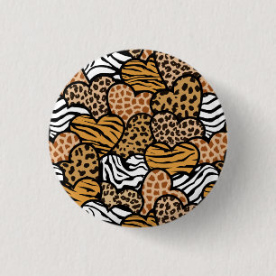 Fun animal pattern hearts 3 cm round badge