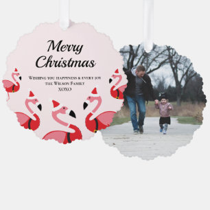 Fun Animal Pink Flamingo Santa Photo Christmas Tree Decoration Card