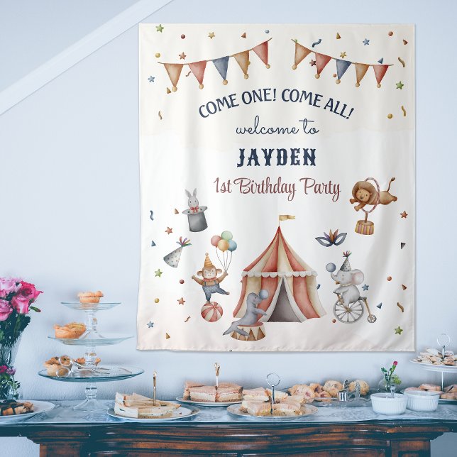 Fun Animals Circus Parade Kids Birthday Backdrop Tapestry (Fun Animals Circus Parade Kids Birthday Backdrop)