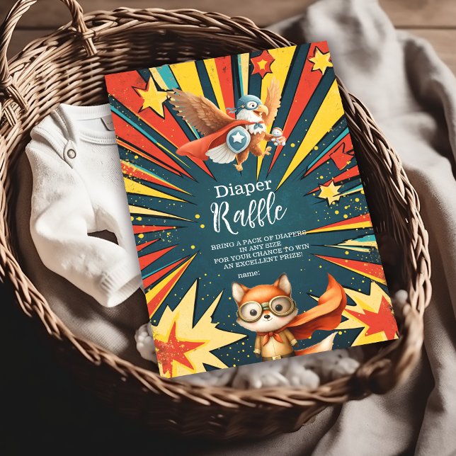 Fun Animals Superhero Baby Shower Diapper Raffle Enclosure Card (Creator Uploaded)