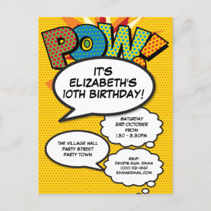 Fun Any Age Birthday Party Modern Comic Invitation Postcard