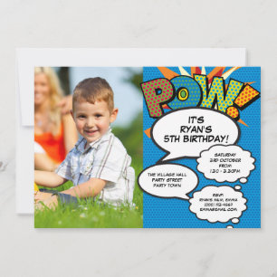 Fun Any Age Modern Birthday Party Photo Comic Blue Invitation