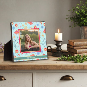 Fun Aqua Floral Cute Photo Customised Love Message Plaque