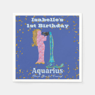 Fun Aquarius First Birthday & Gold Confetti   Napkin