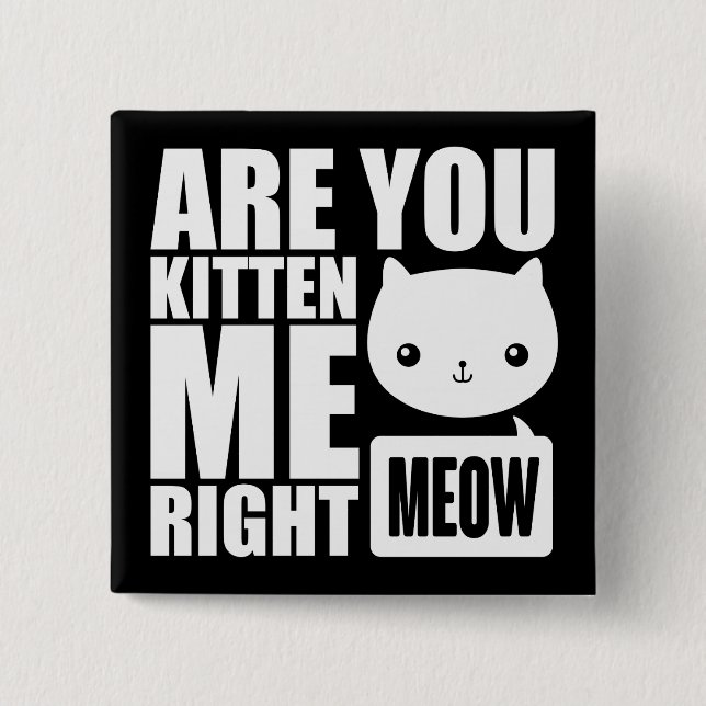 Fun Are You Kitten Me Right Meow Square Button (Front)