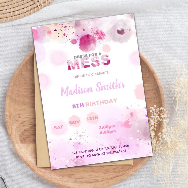 Fun Art Party Card for Kids (Dress for mess Paint Birthday Invitations)