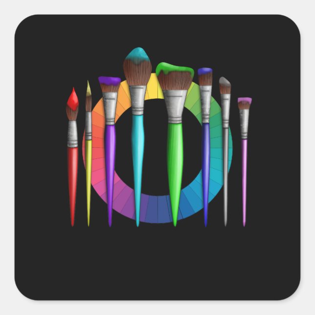 Fun Artist Painter Art Brushes Colour Wheel Square Sticker (Front)