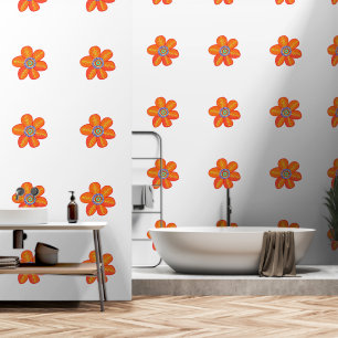 Fun Artsy Orange Floral Wallpaper