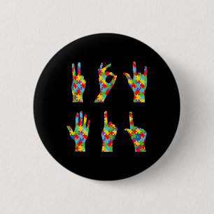 Fun ASL Love Sign Language Autism Awareness 6 Cm Round Badge