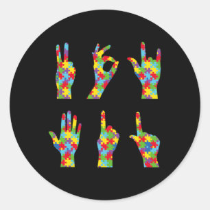 Fun ASL Love Sign Language Autism Awareness  Classic Round Sticker