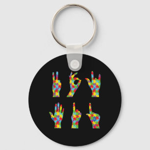 Fun ASL Love Sign Language Autism Awareness  Key Ring