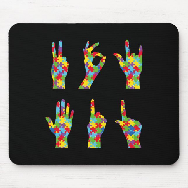 Fun ASL Love Sign Language Autism Awareness  Mouse Mat (Front)