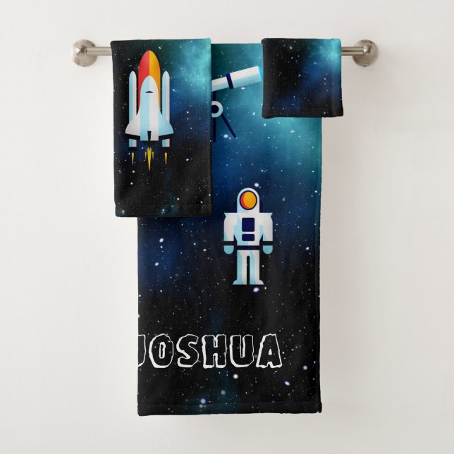 Fun Astronaut Collage Personalised Bath Towel Set (Insitu)