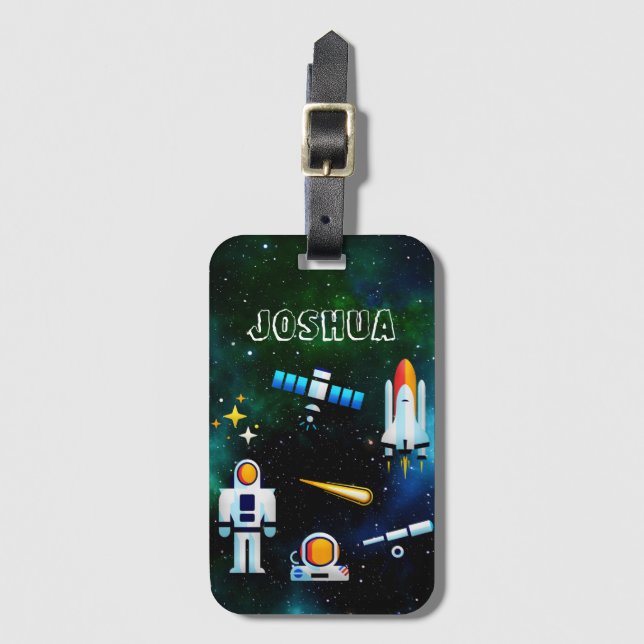 Fun Astronaut Collage  Personalised Luggage Tag (Front Vertical)