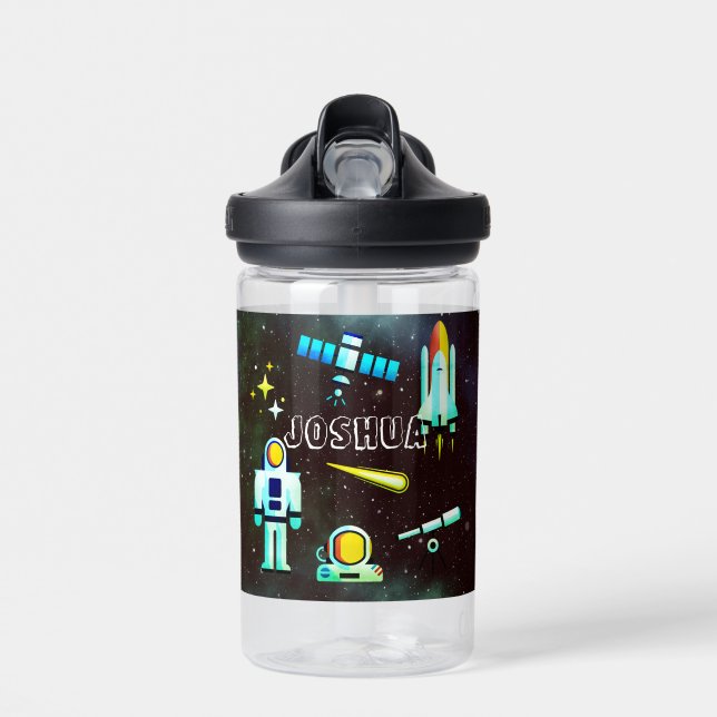 Fun Astronaut Collage Personalised Water Bottle (Front)