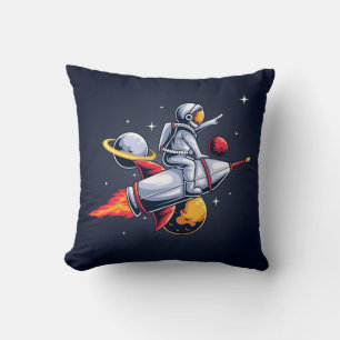 Fun Astronaut Flying Through Space Illustration Cushion