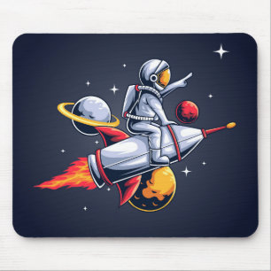 Fun Astronaut Flying Through Space Illustration Mouse Mat