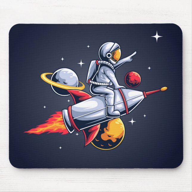 Fun Astronaut Flying Through Space Illustration Mouse Mat (Front)