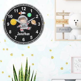 Fun Astronaut in the Space and Planets Large Clock