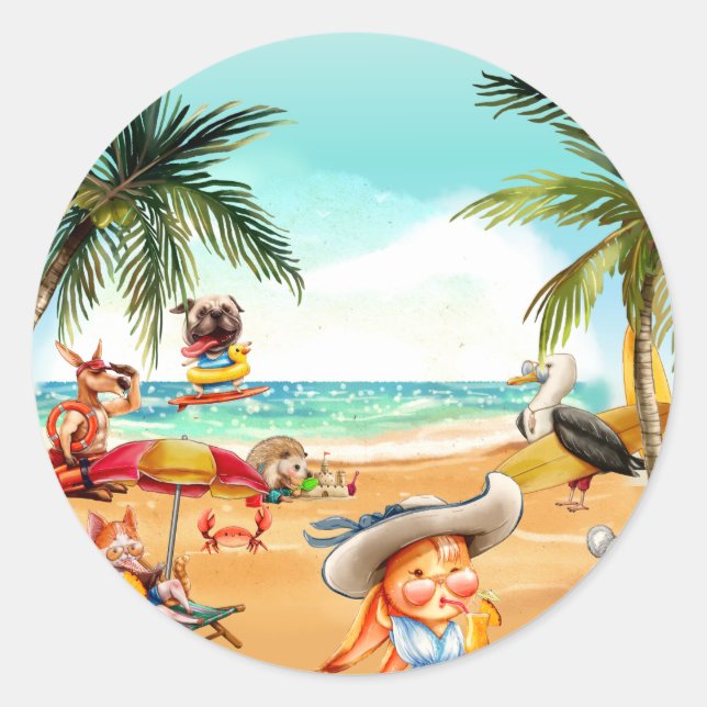 Fun at the Beach Classic Round Sticker (Front)
