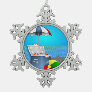 FUN AT THE BEACH SNOWFLAKE PEWTER CHRISTMAS ORNAMENT