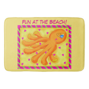 Fun at the Beach Whimsy Octopus Yellow Orange Bath Mat