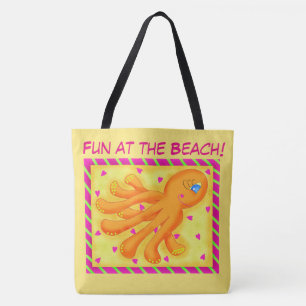 Fun at the Beach Whimsy Octopus Yellow Orange Tote Bag