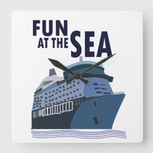 Fun At The Sea Cruise Ship Square Wall Clock