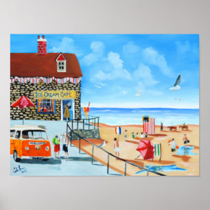 Fun at the seaside British seaside panting Poster