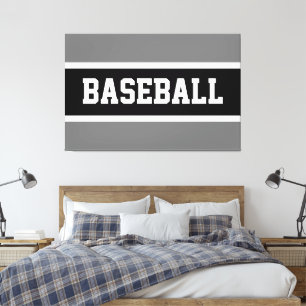 Fun Athletic Black White Grey BASEBALL Stripes Canvas Print