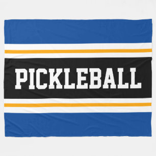 Fun Athletic Blue Black White PICKLEBALL Stripes Fleece Blanket