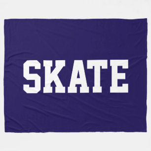 Fun Athletic Bold White SKATE Text On Navy Blue Fleece Blanket