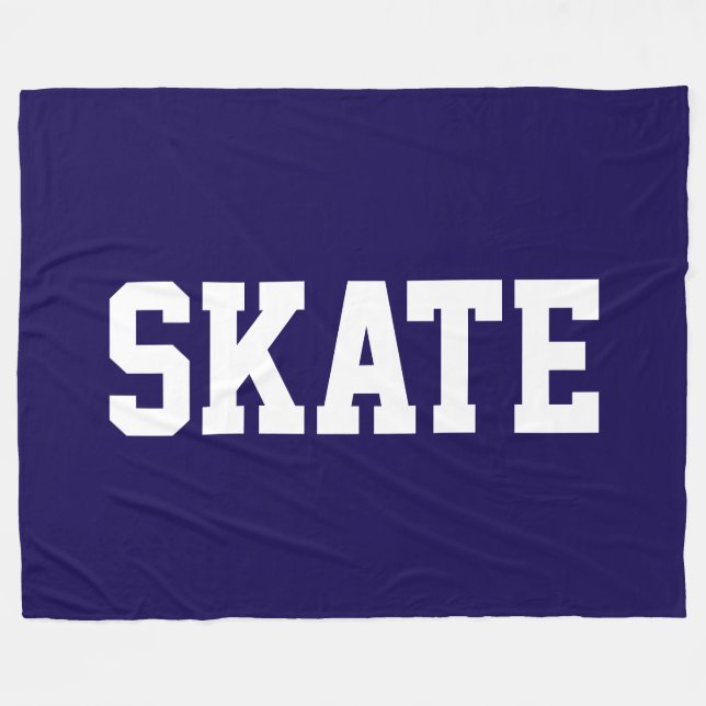 Fun Athletic Bold White SKATE Text On Navy Blue Fleece Blanket (Front (Horizontal))