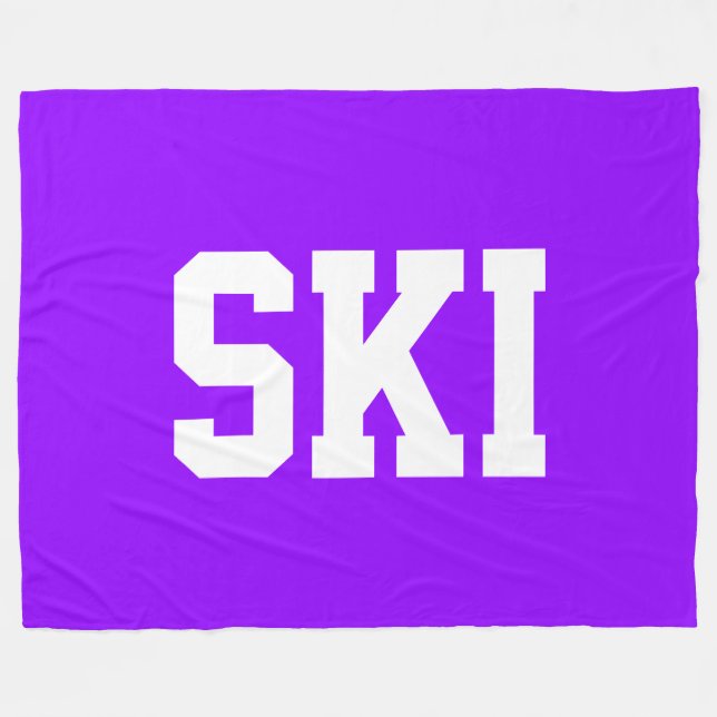 Fun Athletic Bold White SKI Text On Bright Purple Fleece Blanket (Front (Horizontal))