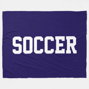 Fun Athletic Bold White SOCCER Text On Navy Blue Fleece Blanket